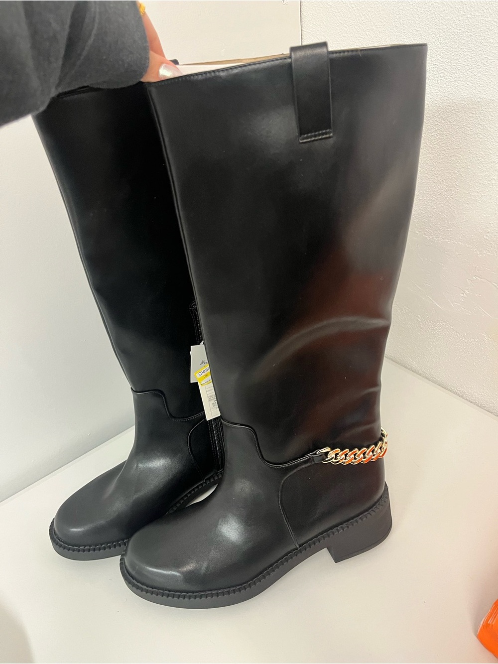 a new day Black Tall Pull-On Boots with Gold Chain